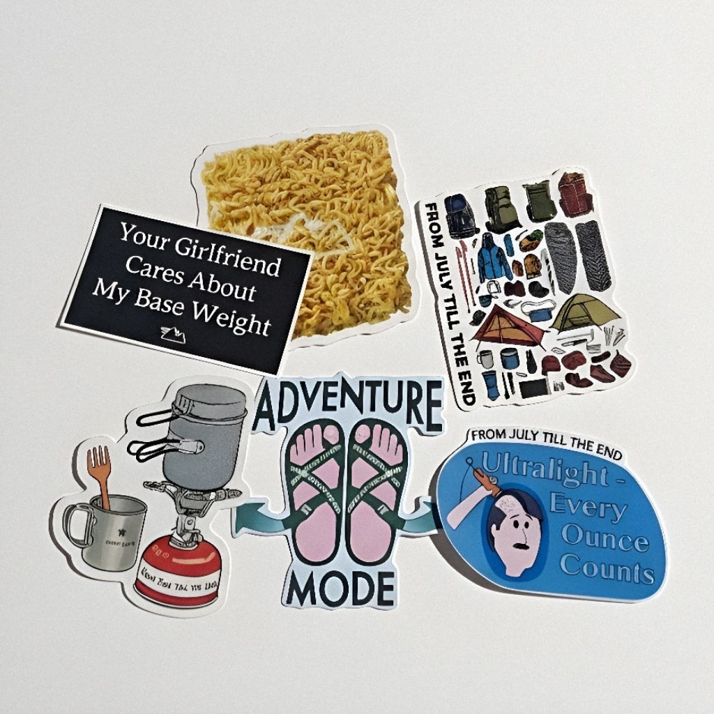 FROM JULY - สติ๊กเกอร์แพ็ค Ultralight Hiking 6in1 "ทุกออนซ์นับ" Gear | บะหมี่กึ่งสําเร็จรูปภูเขา