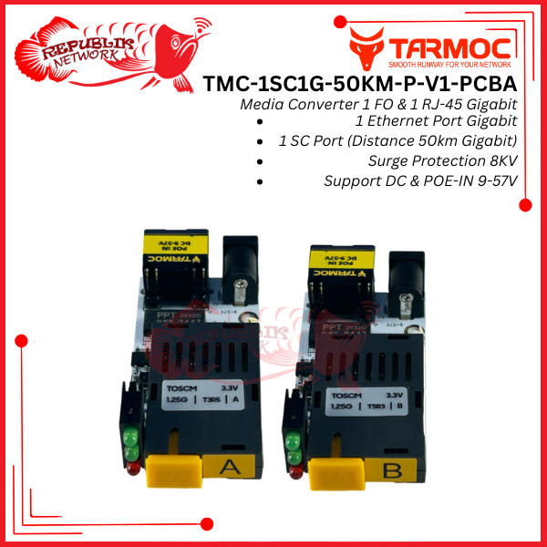 Tarmoc TMC-1SC1G-50KM-P-V1-PCBA | ตัวแปลงสื่อ HTB GS03 50km 1 FO 1 LAN / 1FO 1LAN | 1SC 1LAN / 1 SC 