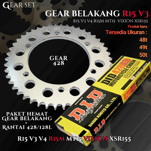 REAR GEAT แพคเกจ + DID CHAIN 428 128L DID CHAIN 428 128L REAR GEAR R15 เกียร์ R15V3 V4 R15M MT15 VXI
