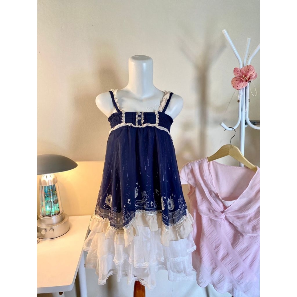 Axes femme lolita one strap top เสื้อกล้าม สีน้ําเงินเข้ม น่ารัก kawaii