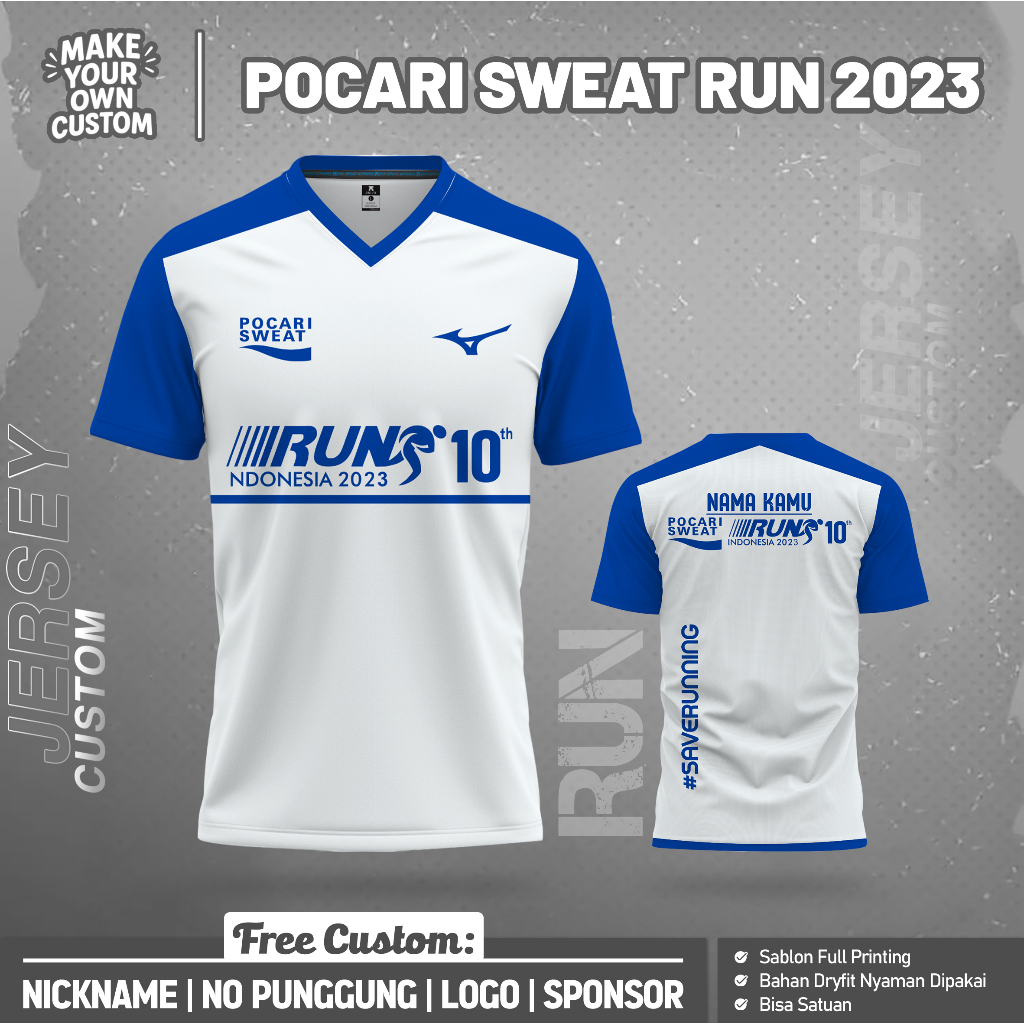เสื้อเจอร์ซีย์ที่กําหนดเอง POCARI SWEAT RUN 2023 สีขาวสั้นฟรีโลโก้ชื่อที่กําหนดเองการพิมพ์เต็มรูปแบบ