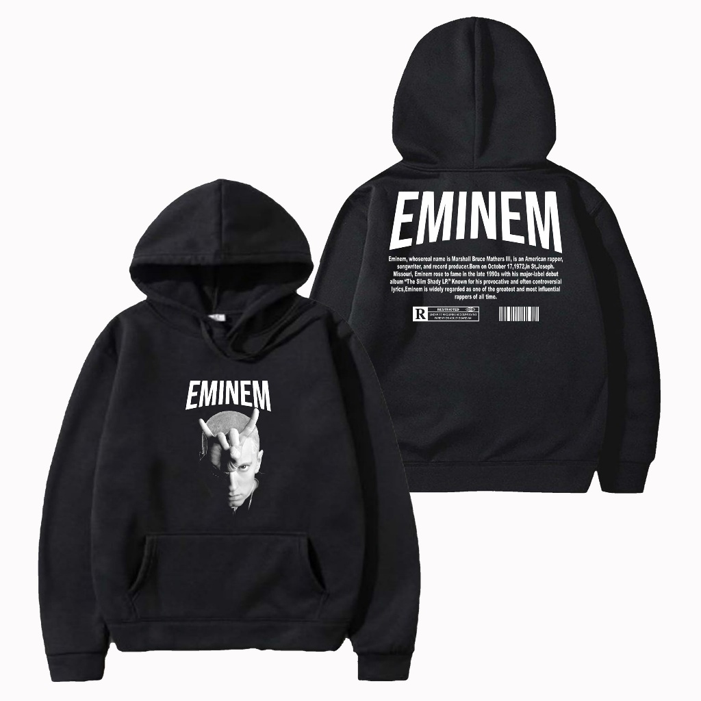 Auxso Clothing Hoodie Eminem เสื้อกันหนาวโลหะ สีดํา Unisex