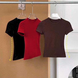 Kaos lengan pendek stretch cokelat berkualitas tinggi dengan potongan ramping