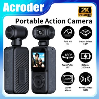 Acroder Pocket Action Camera 4K HD WiFi 2000 mAh battery Daya Tahan Baterai 3 Jam 1,54 Inch IPS Screen