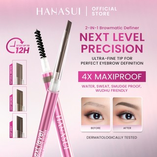 Hanasui Next Level 2 in 1 Browmatic Definer - 0.06 gr, Waterproof, Sweatproof, Highly Pigmented, Natural Lasting All Day  Mudah Digunakan dengan Teksur Powdery Wudhu Friendly Ramah untuk Pemula Presisi Pensil Smudgeproof Alis Eyebrow Brow Makeup