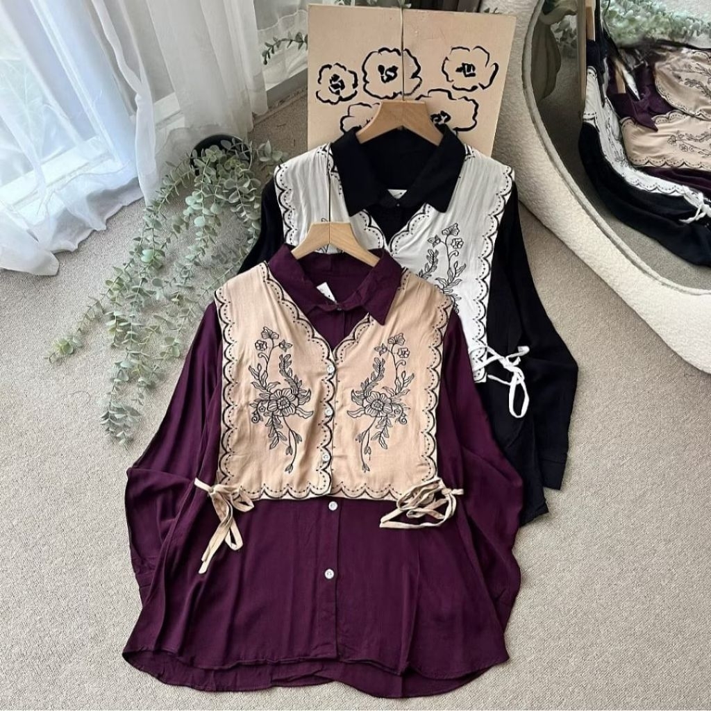 VINETA BLOUSE VEST EMBROIDERED RAYON TWILL