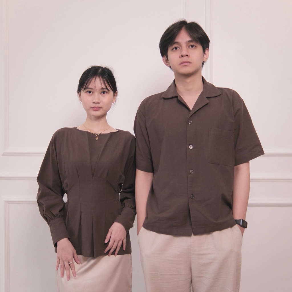 KEMEJA His and Hers Ruma Couple Set Pleated Structureed Blouse Oversize Boxy Shirt Womens Linen Blou