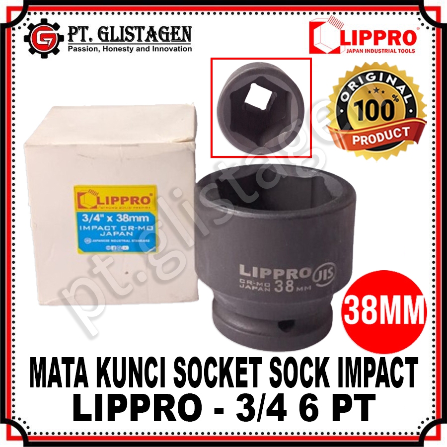 MATA LIPPRO 5100M สีดํา Impact Socket Bit 3/4" 6 PT 38MM เด็ก Black Impact Socket 6PT 38MM เด็ก Eye 