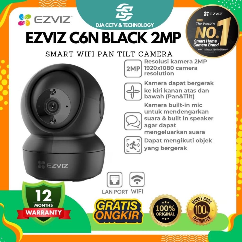 กล้องแพนเอียง WiFi อัจฉริยะ EZVIZ C6N สีดํา 2MP 1080P