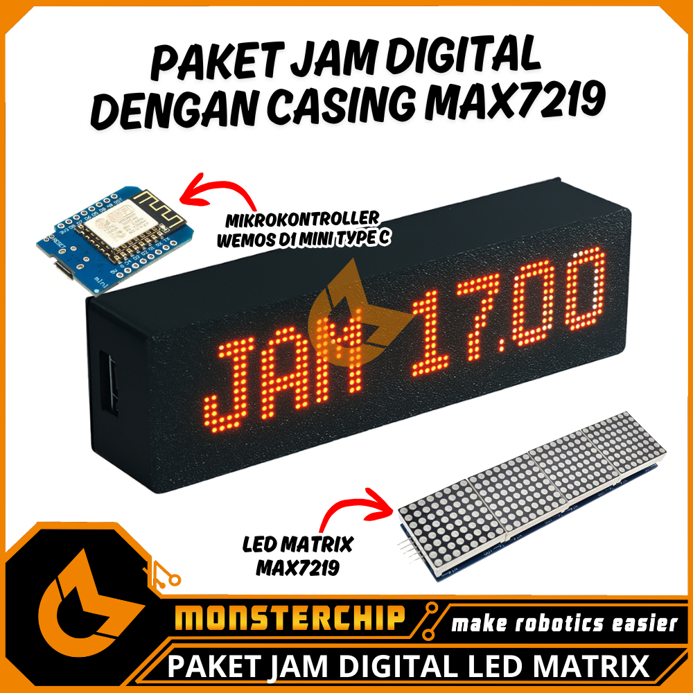 นาฬิกาดิจิตอลและข้อความวิ่ง Led Dot Matrix Max7219 แพ็คเกจพร้อมปลอกโดยใช้ Wemos D1 mini ฟรีโปรแกรมแล