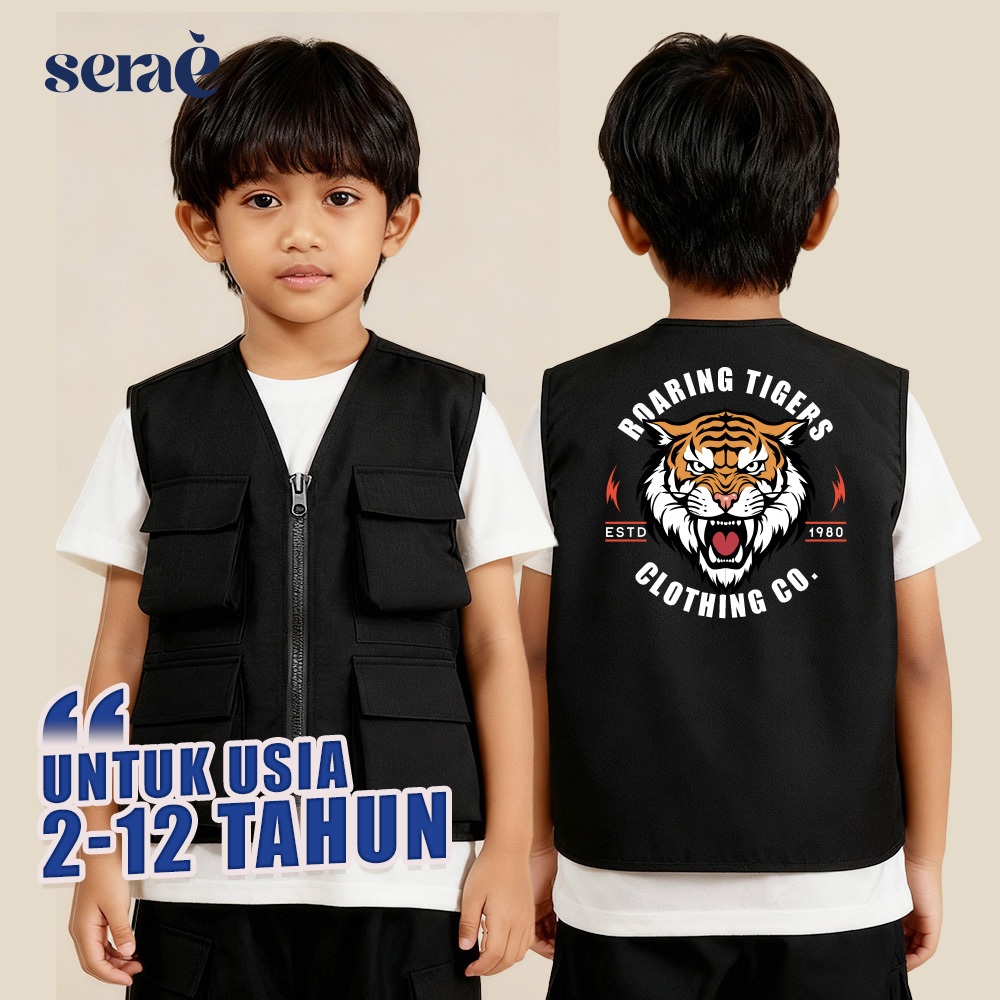 เสื้อกั๊กเด็ก Tactical Outdoor – Wolf/Tiger/Safari/Hunter Motif | 2–12 ปี