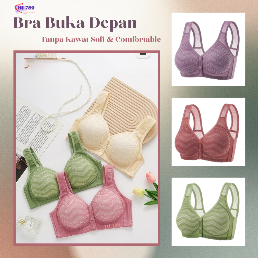 HI 789 ผู้หญิง Push Up Bra ด้านหน้าเปิด BC Cup Thin Foam ไม่มีลวด Soft Safe & สบาย 1333