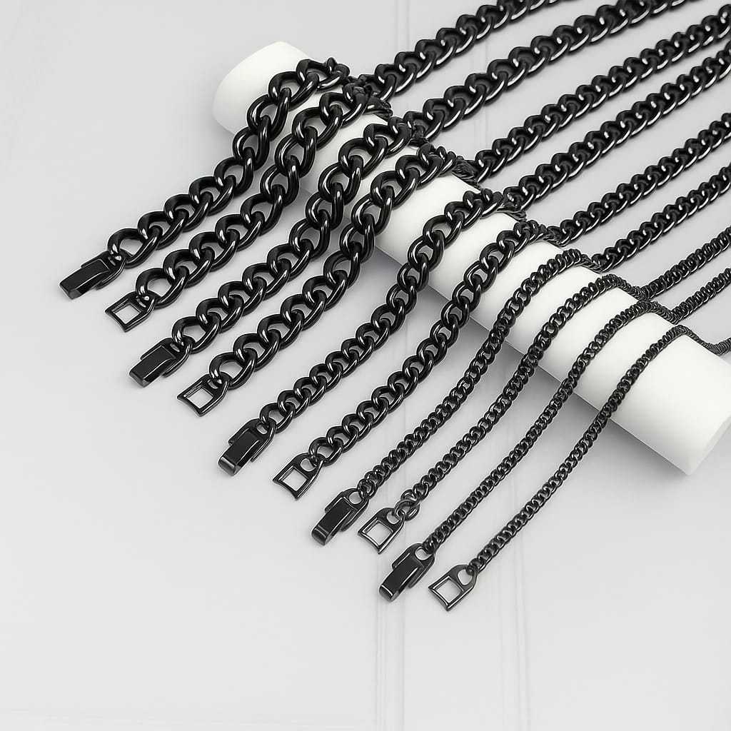 TITANIUM สร้อยคอสําหรับผู้ชายและผู้หญิง, รุ่นโซ่หายาก, คลิปด้านบน, READY IN BLACK/GOLD/SILVER AND RE