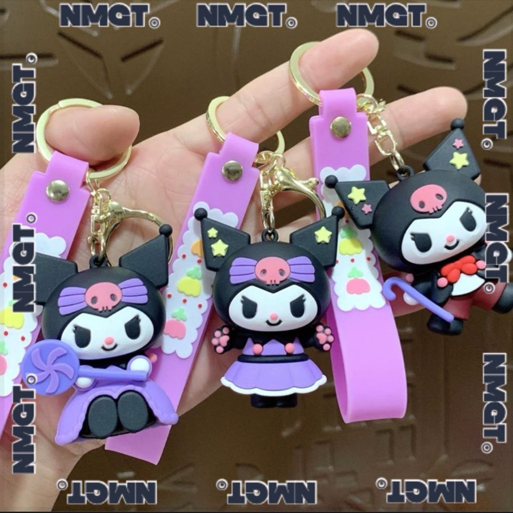 GANTUNGAN Sanrio Kuromi 3D พวงกุญแจ / พวงกุญแจรถ Sanrio Kuromi น่ารัก พวงกุญแจรถจักรยานยนต์ / พวงกุญ