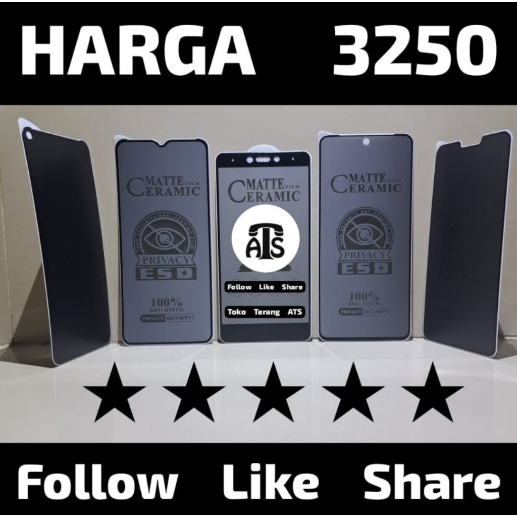 TEMPRED GLASS SPY MATTE CERAMIC XIAOMI REDMI A1 A2 A3 11 12 12C 13 13C 3 4A GO 4X 3S 3 PRO 5 5A 5 + 