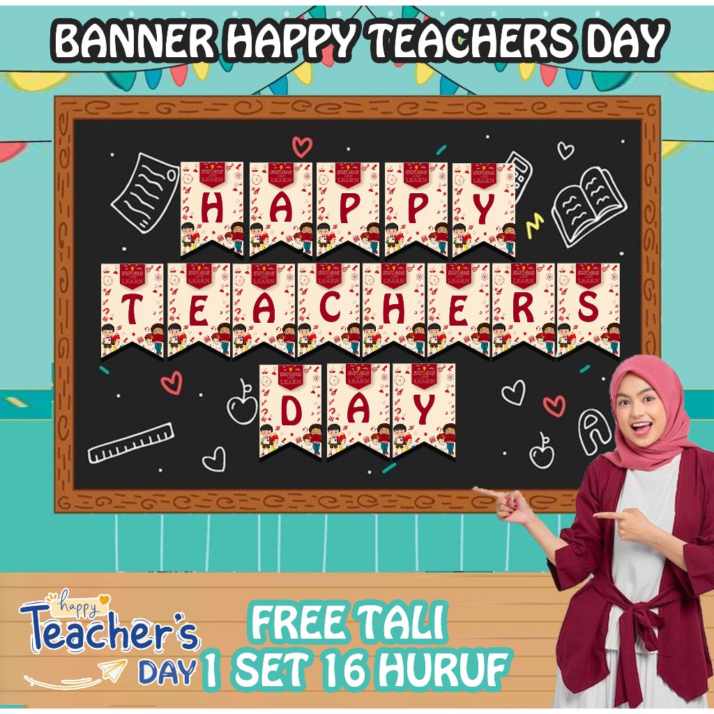 HAPPY TEACHERS DAY BANNER, TEACHERS DAY FLAG BUNTING DECORTATIONS - HAPPY TEACHERS DAY