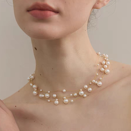 ODCJ Starty Sky Pearl Pearl สร้อยคอ Layered Pearl สร้อยคอ Original Pearl Party สร้อยคอ