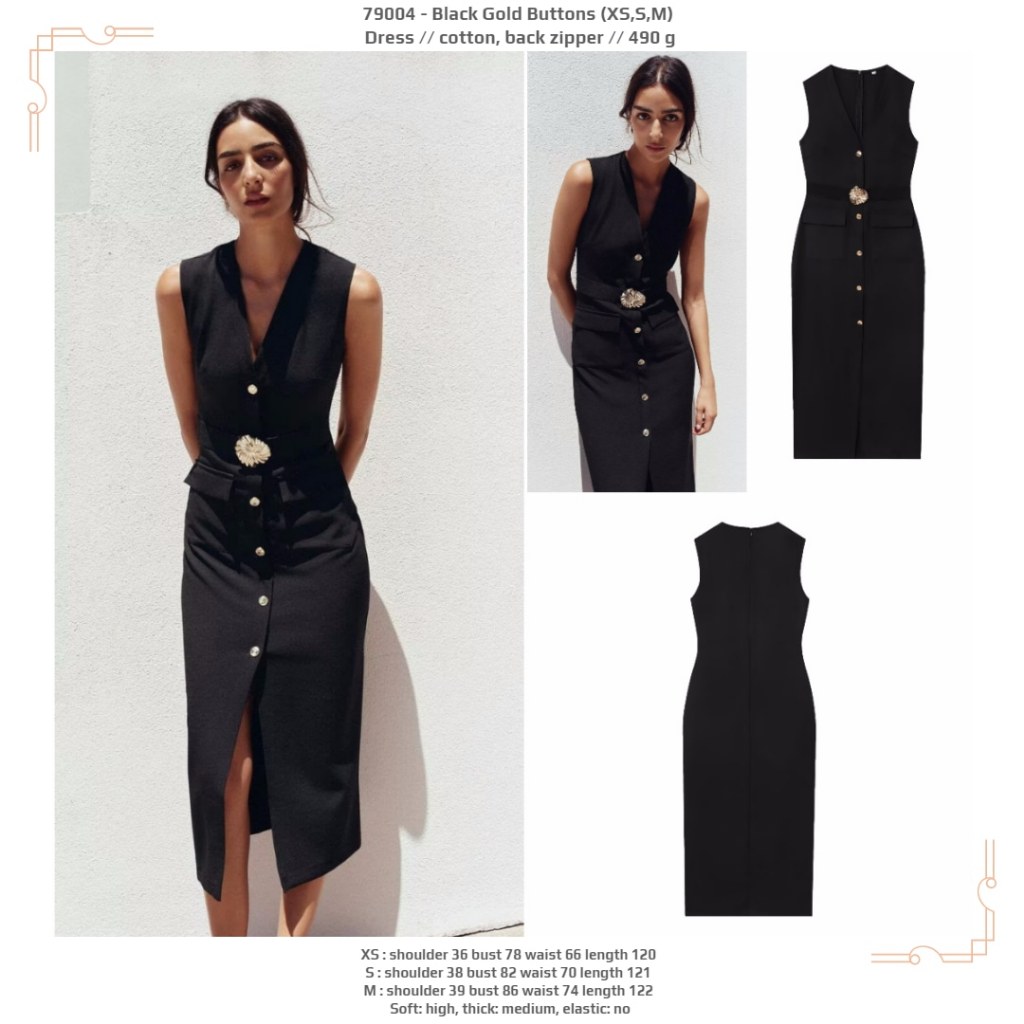 LO004 - กระดุมสีดําทอง (XS,S,M) - เดรส