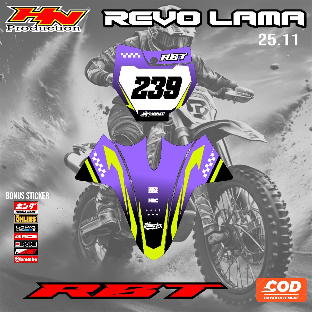 สติ๊กเกอร์รูปลอกหมายเลขแผ่น+บังโคลนหน้า honda REVO OLD MOTORCYCLE CRF KLX 150 KLX BF KLX GORDON DTRA