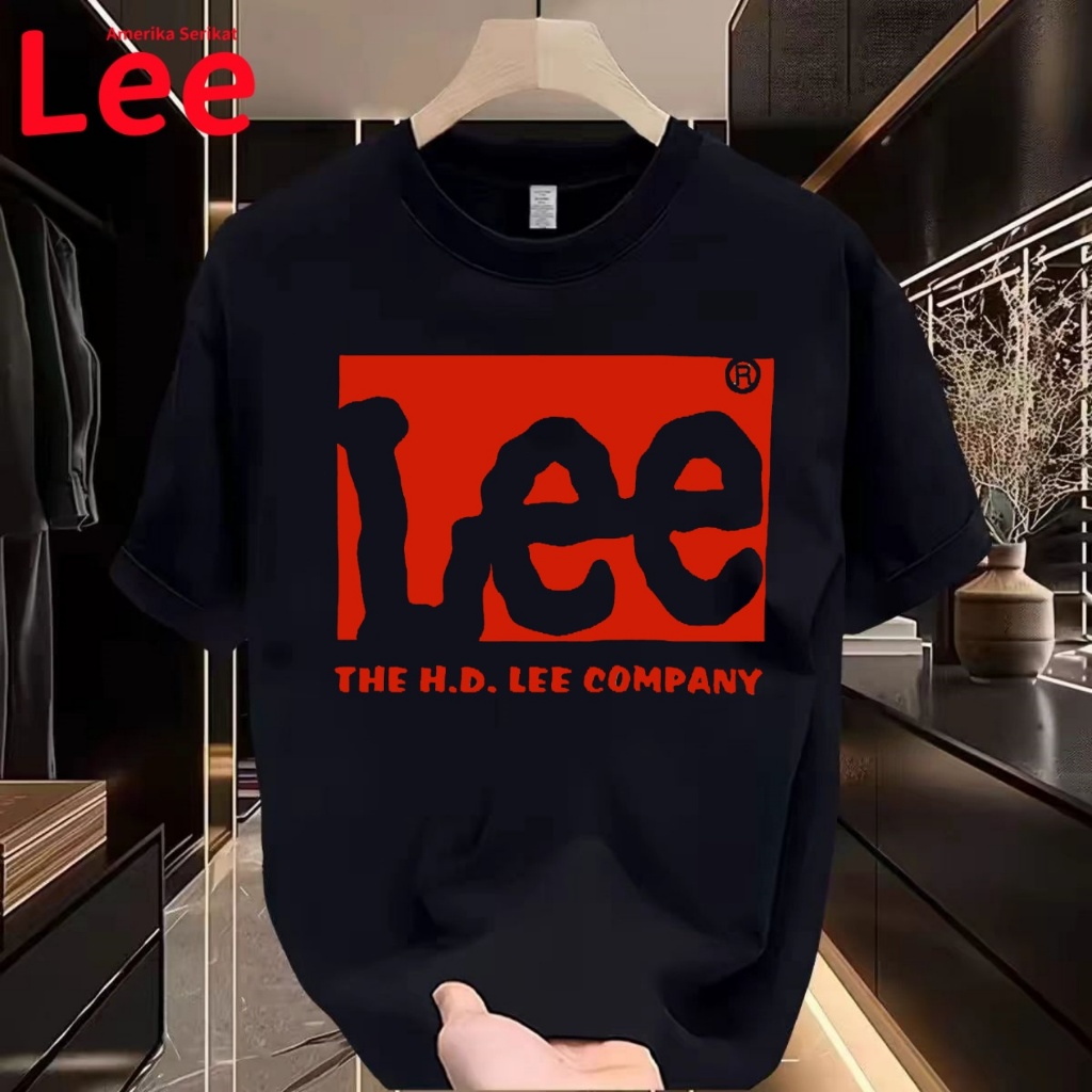 Lee The DD เสื้อยืดแบรนด์ Lee Company - เสื้อยืดผู้ชายและผู้หญิงสีดํามีโลโก้คลาสสิก มีสไตล์ วัสดุสบา