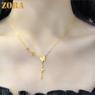 ZORA Kalung Titanium Kupu-kupu Liontin Wanita Anti Karat Dan Anti Luntur Rumbai Korea Rantai Klavikula Temperamen Ceruk Fashion Lapis Emas Necklace X109