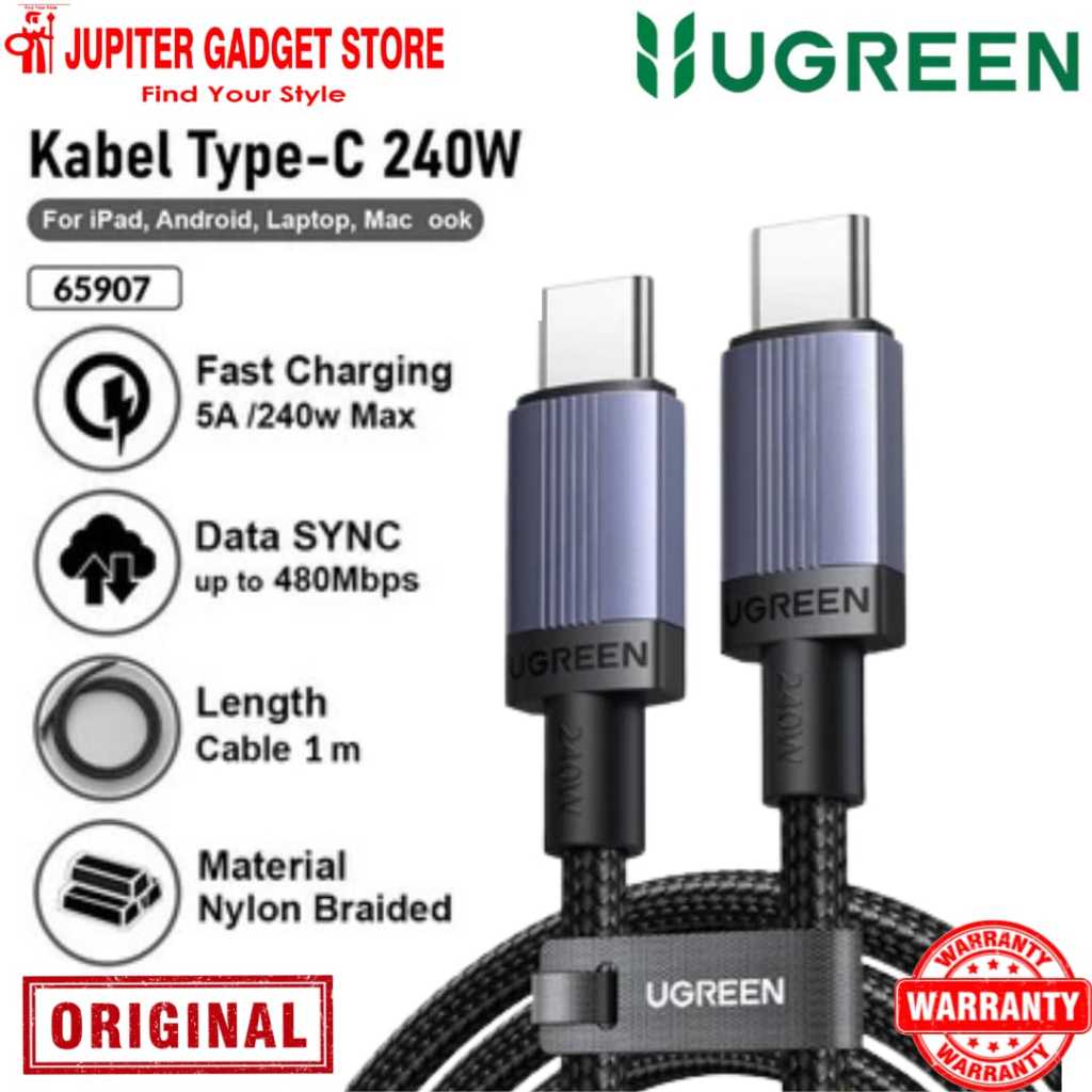 UGREEN 65907 Type C ถึง Type C ชาร์จเร็ว 240W สายถักไนลอน