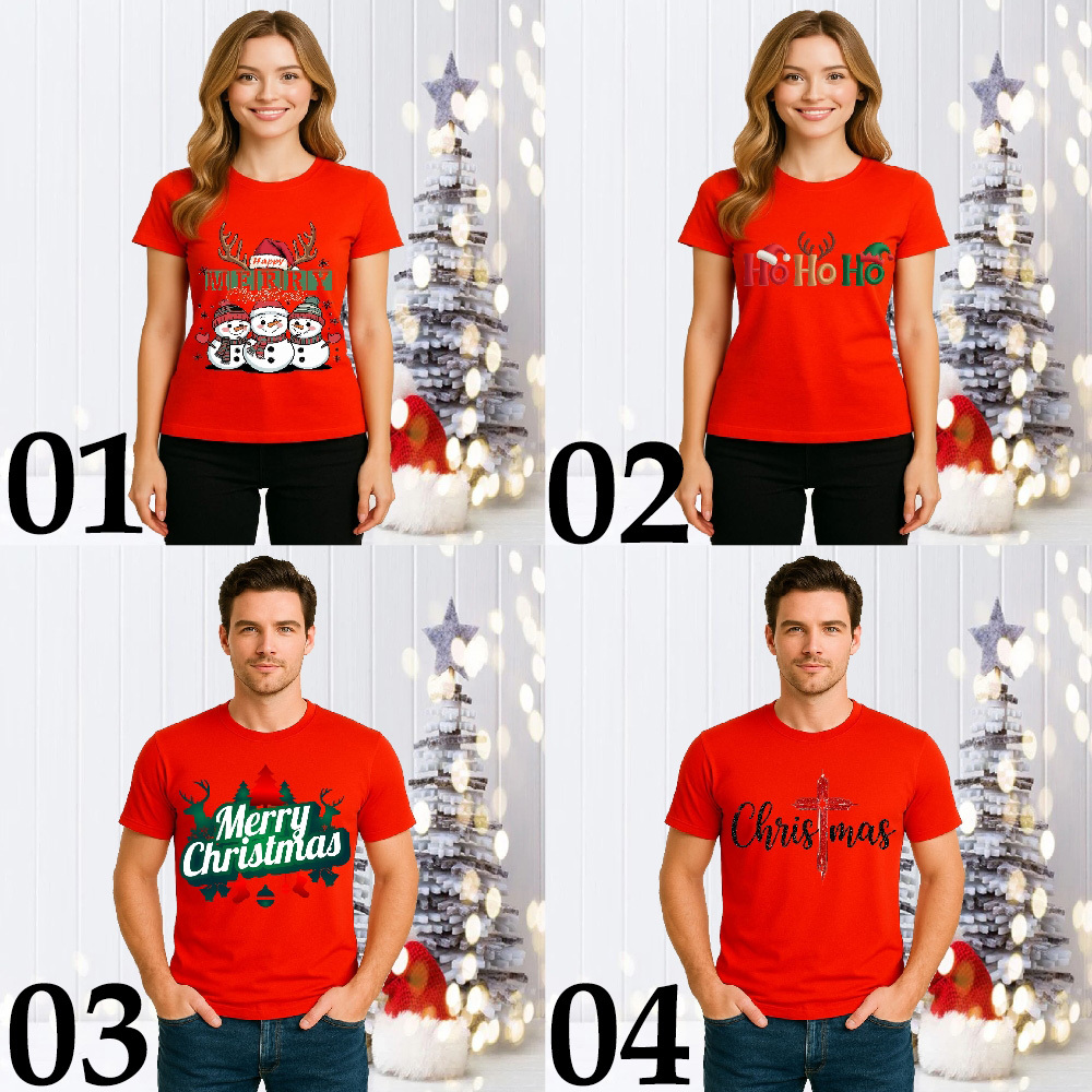 KATUN Merry Christmas Hoho Snowball Cross Jesus Deer Xmas Feliz Navidad Christmas Tree Unisex คู่ครอ