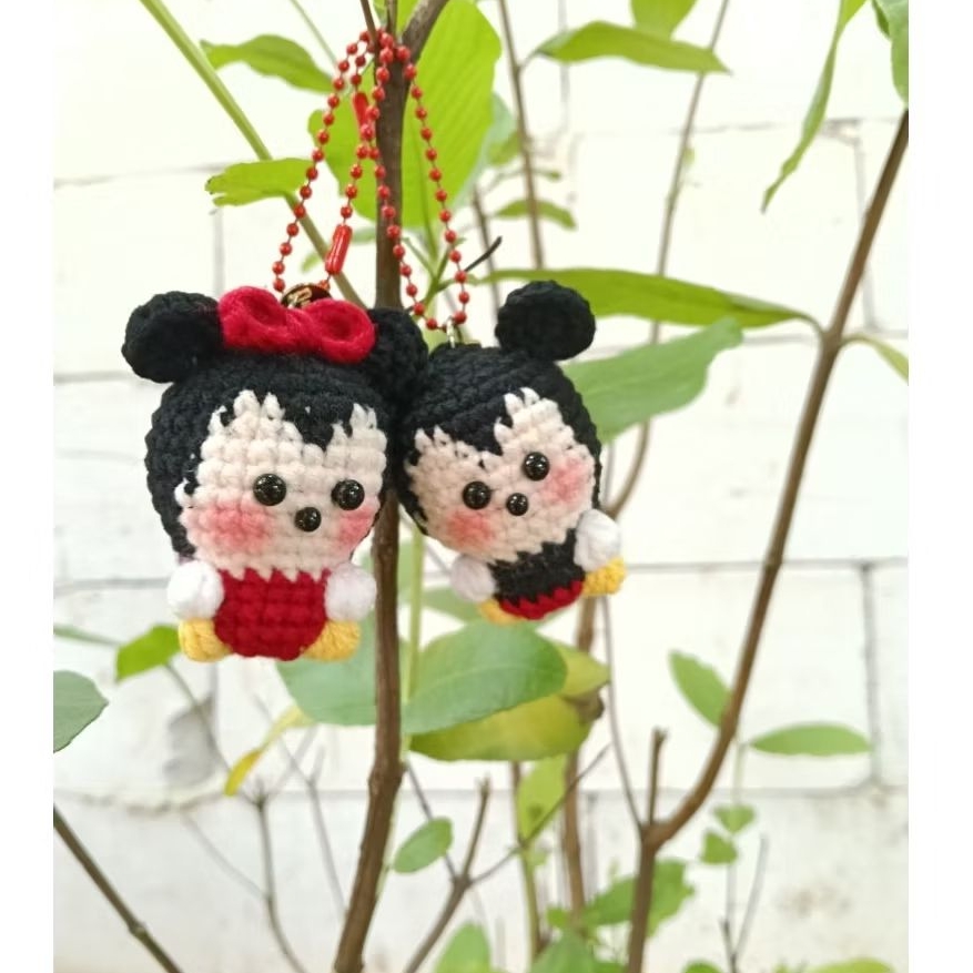 GANTUNGAN Mickey & Minnie Mouse พวงกุญแจถัก Amigrumi | พวงกุญแจโครเชต์