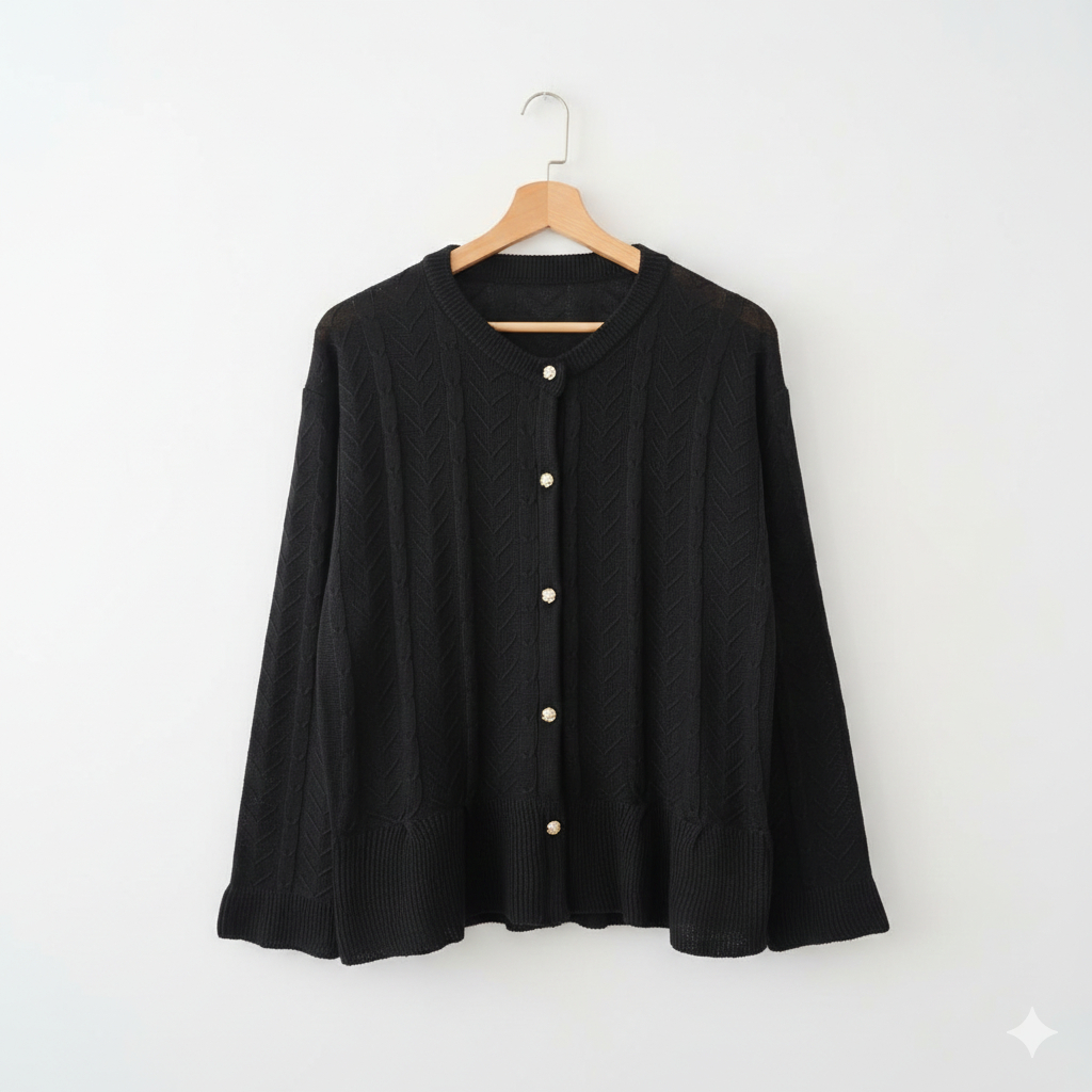 เสื้อสเวตเตอร์สไตล์เกาหลี KNIT RUFFLE HEM KNIT CARDIGAN สําหรับผู้หญิง