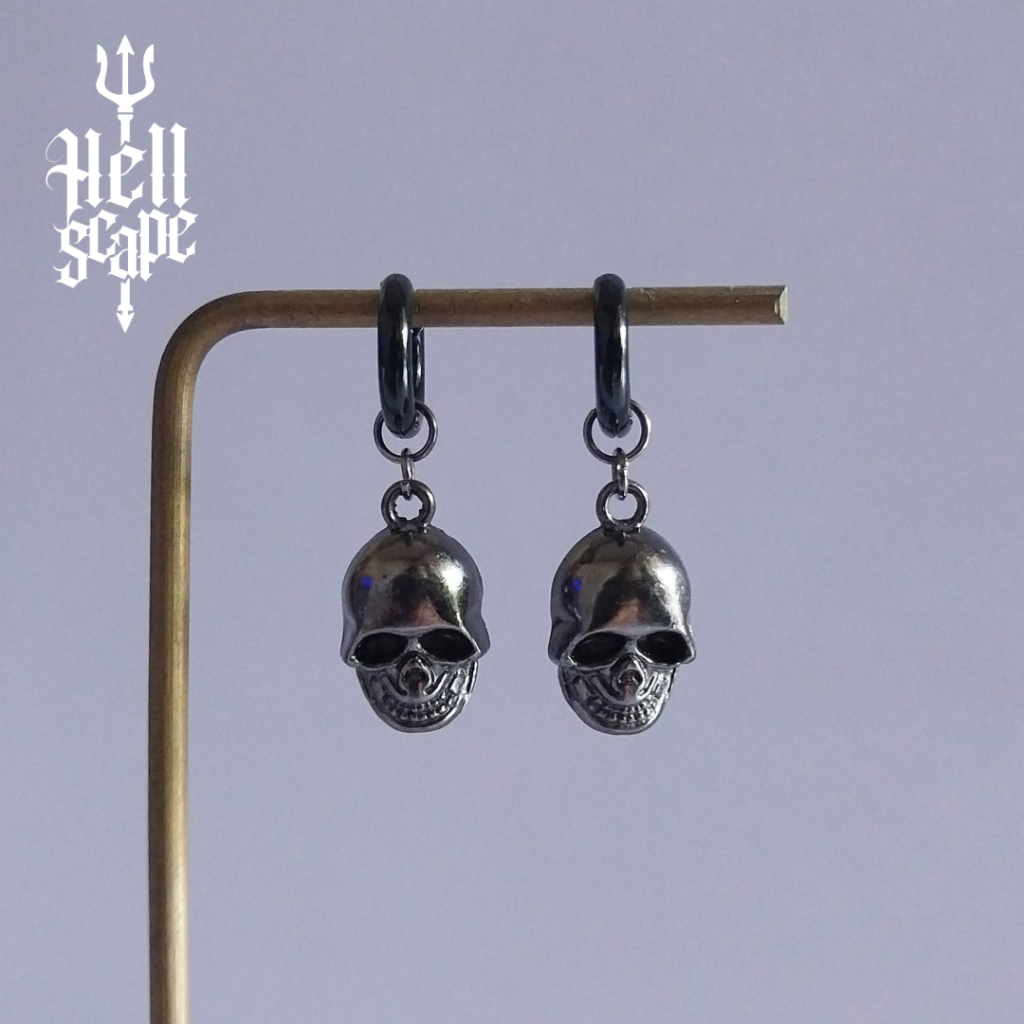 [HELLSCAPE] VOID SKULL EARRINGS / HANDMADE EARRINGS PAIR OF PIERCING และคลิป FAKE PIERCING UNISEX เค