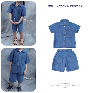 TNQ Kids Gwangju Denim Set Setelan Anak Laki Laki Dan Anak Perempuan Usia 1-7 Tahun