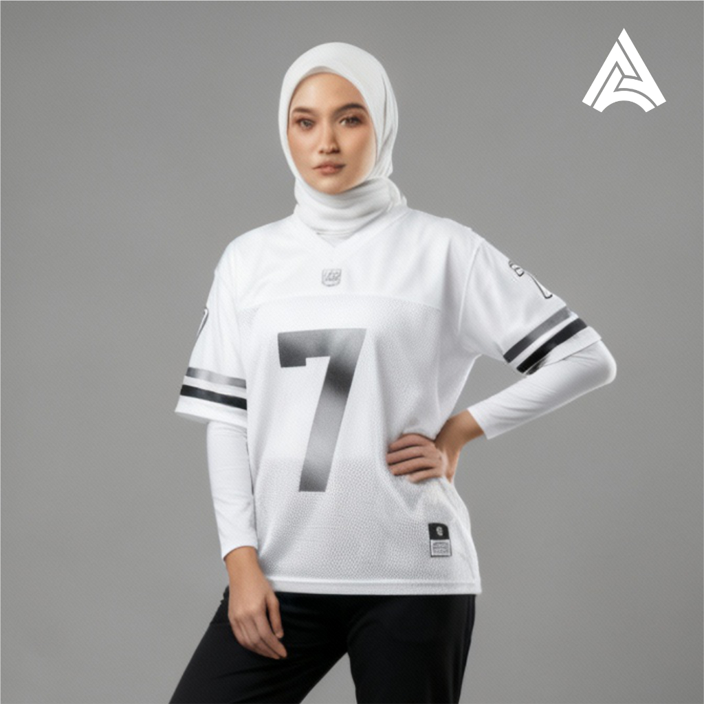 Streetwear Oversize Boxy Retro Unisex Vintage Silver White 7 Jersey Outfit / Custom ชื่อและหมายเลข J