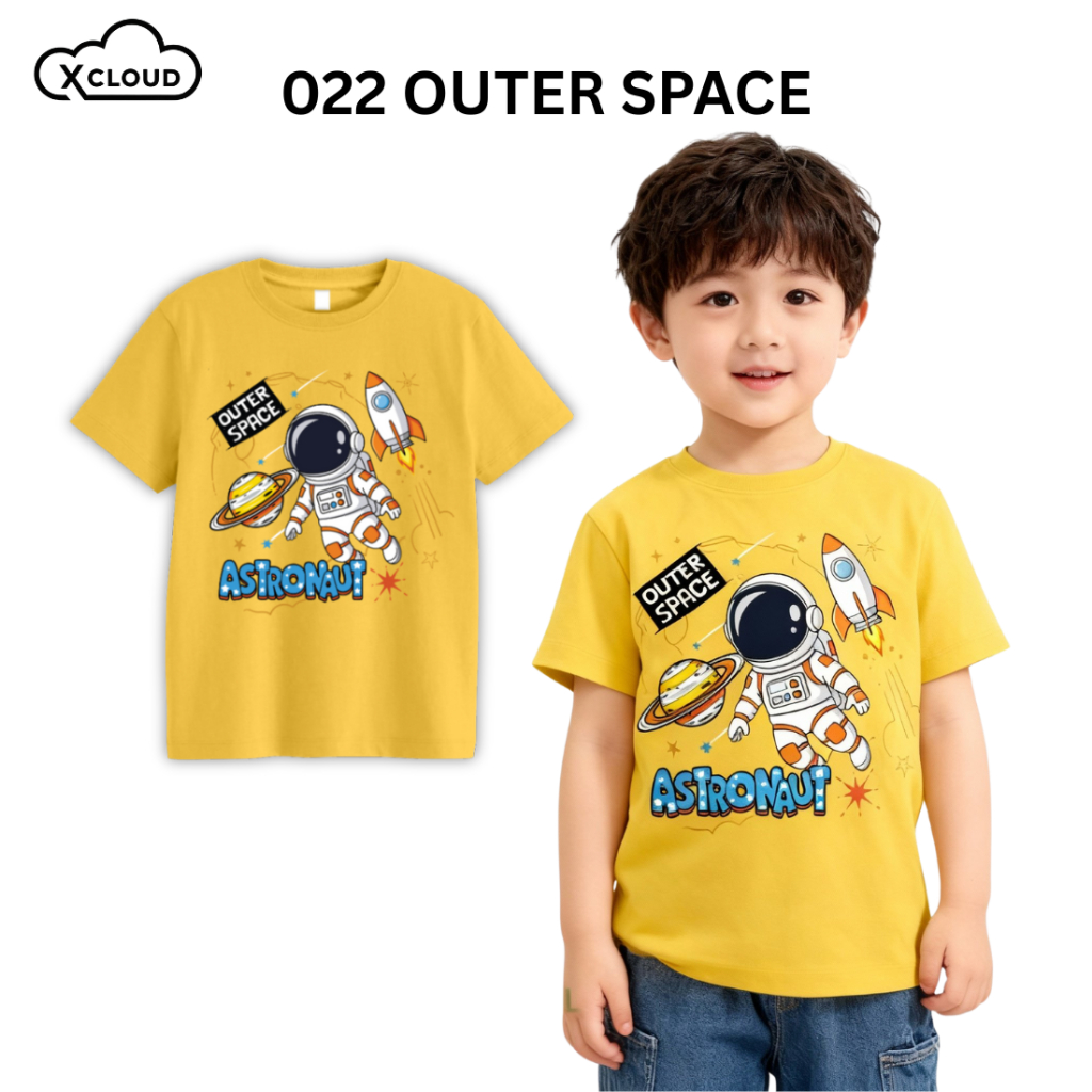 Xcloud Childrens Astronaut Motif T-Shirt Outer Space Boys & Girls Clothes Childrens Tops Motif อายุ 