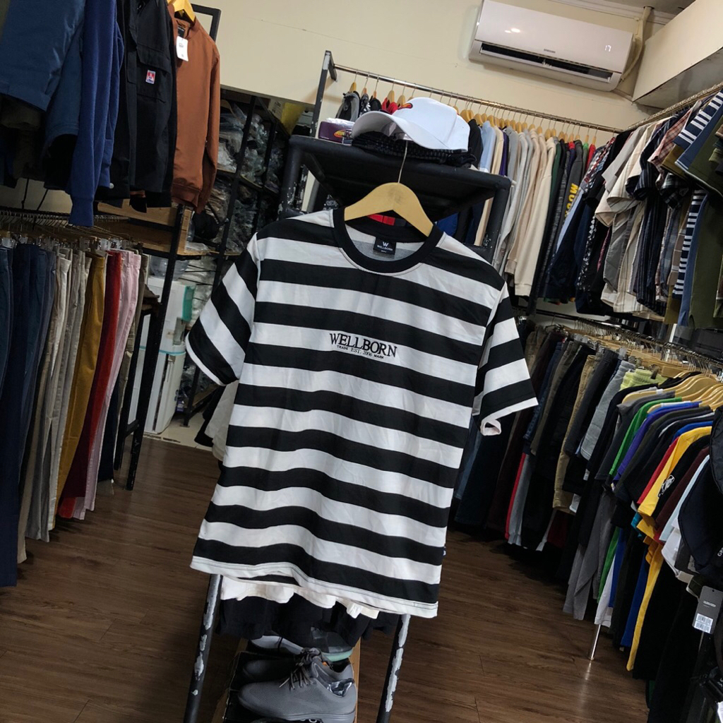 WLN เสื้อยืดลายทางสีดํา