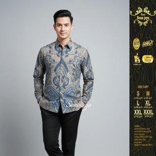 Kemeja Batik Motif Ardana Biru Abu bahan katun untuk acara formal non formal berlapis furing