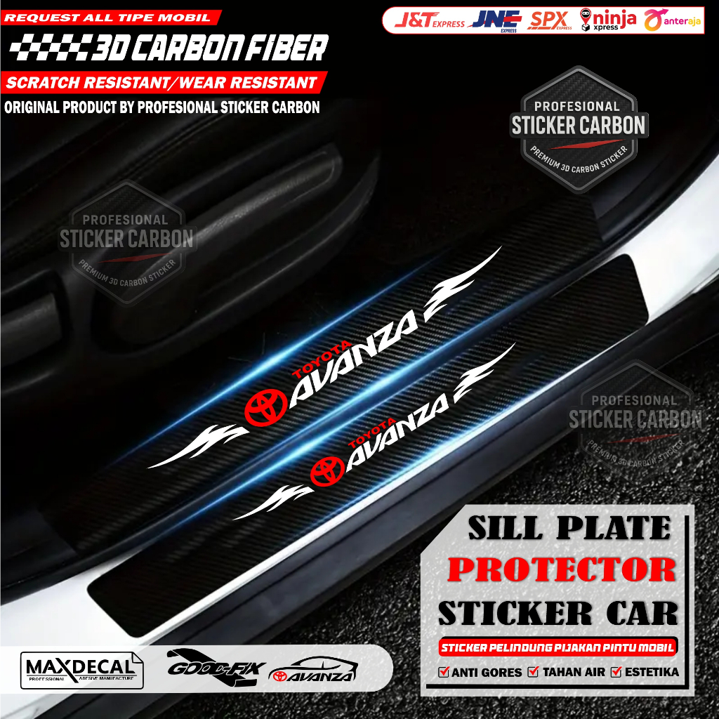 9 ชิ้นรถ FOOTPRINT FOOT PROTECTOR สติ๊กเกอร์ 3D CARBON SILL PLATE TOYOTA AVANZA CALYA VELOZ รถ