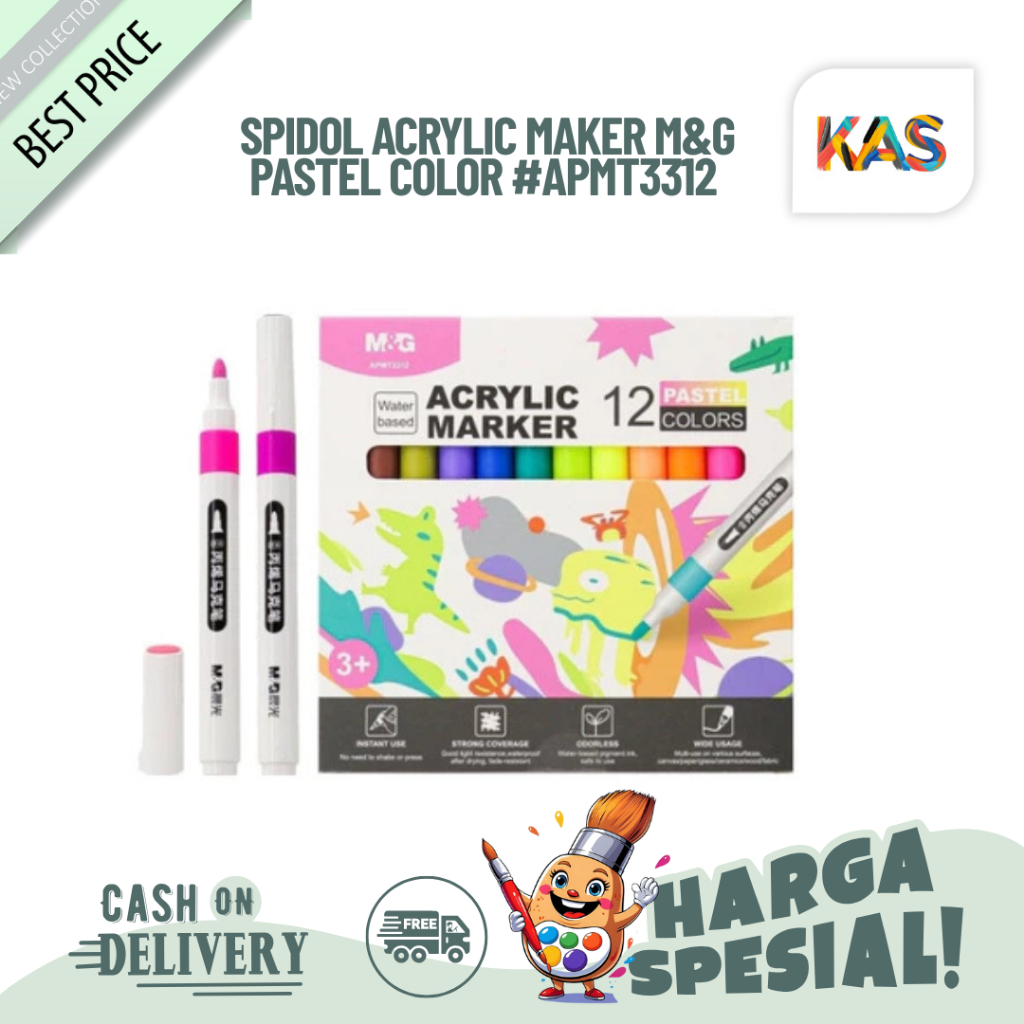 M&G Pastel Color Acrylic Maker Marker APMT3312 12 สีพาสเทลอะคริลิค Marker - KAS SET