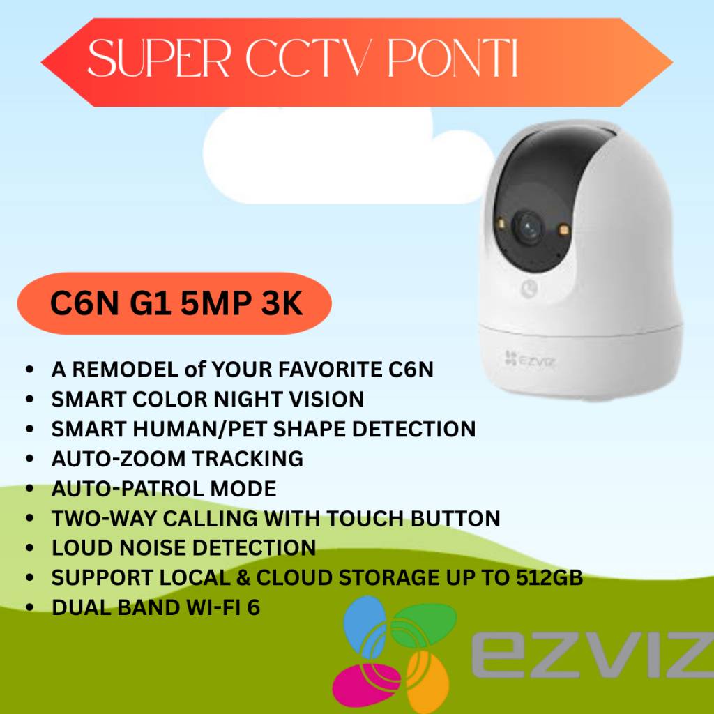 กล้องวงจรปิด EZVIZ C6N G1 5MP 3K WIFI IP CAM