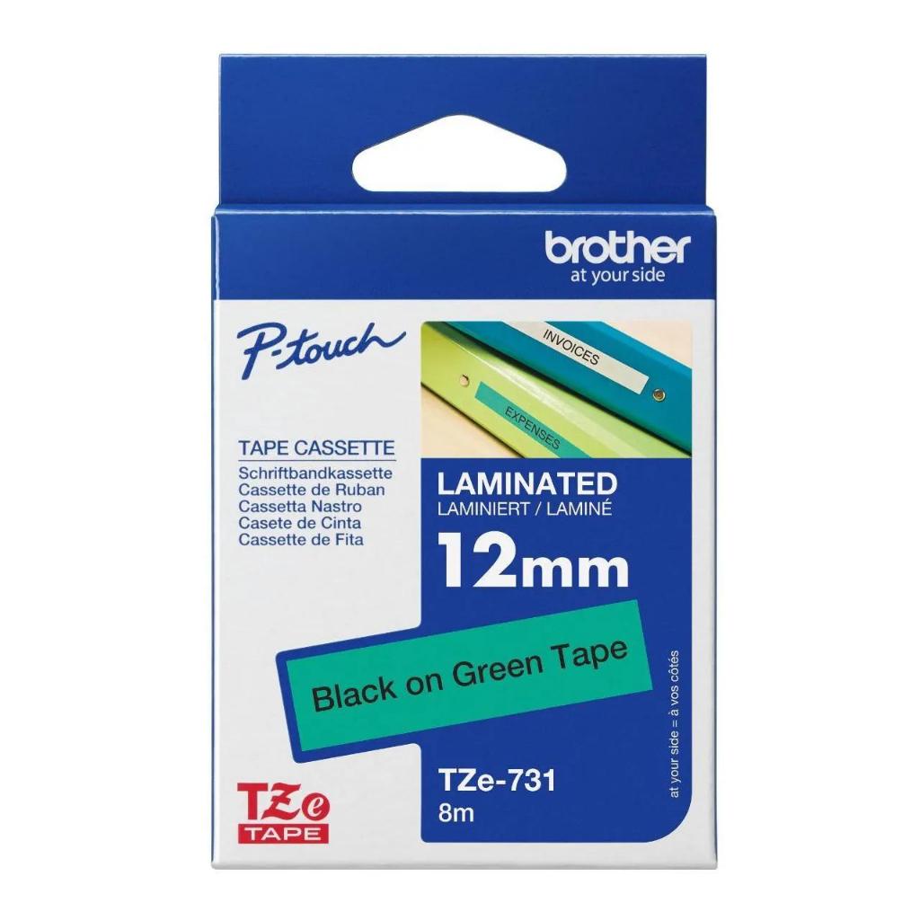 BROTHER Label Tape TZE 731 12mm สีดํา บนสีเขียว