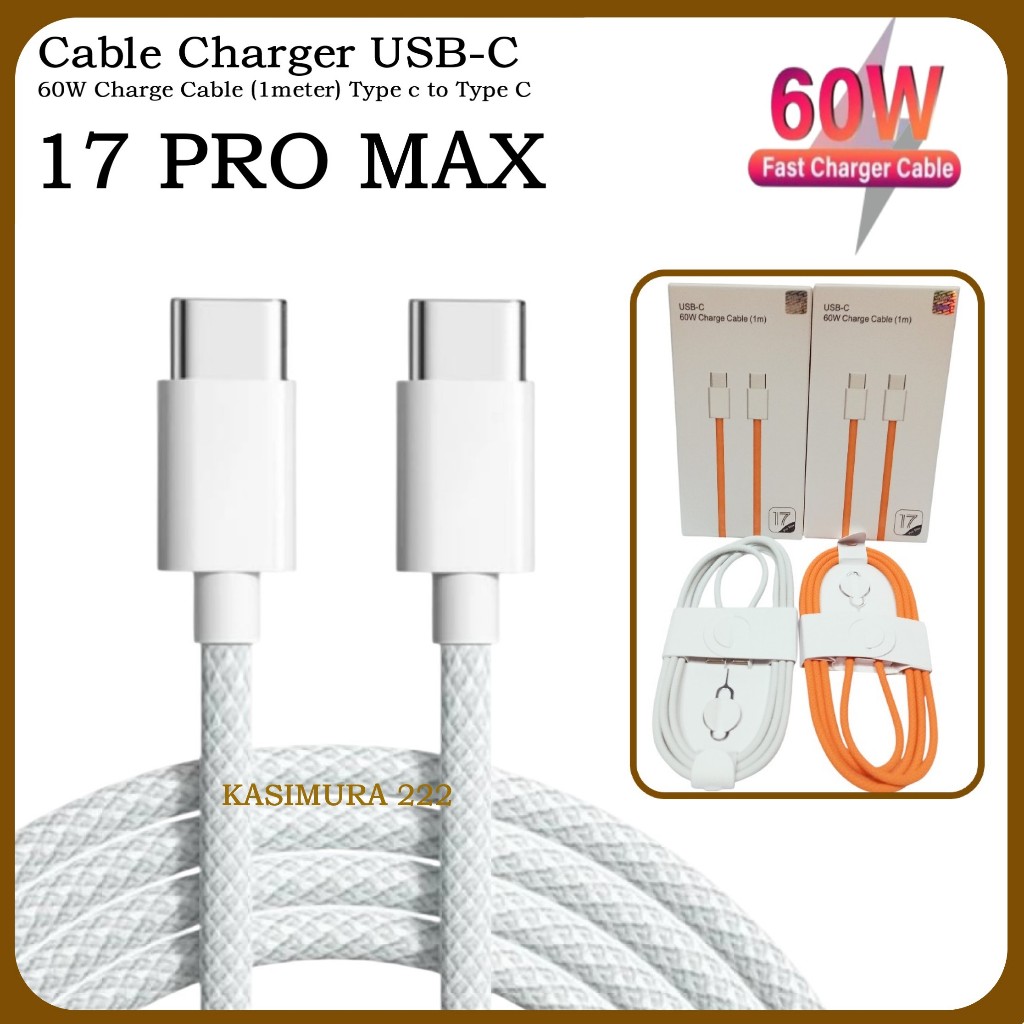 HP Original 60W USB-C ถึง USB-C สายชาร์จข้อมูลสําหรับ lP 17 PRO MAX Universal สําหรับ Android และ iO