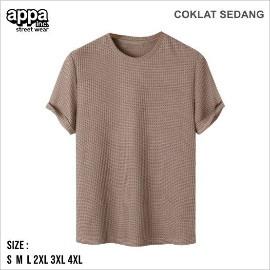 Appa Inc Streetwear - เสื้อยืดสีน้ําตาลกลางแขนสั้น Basic Waffle Kenit ไซส์ S - 4XL