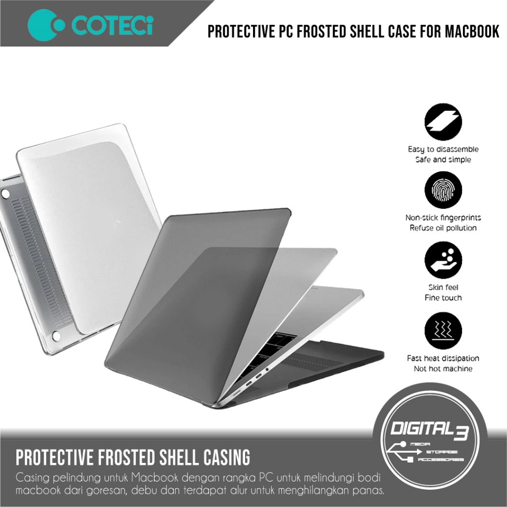 COTECI เคสป้องกัน PC Frosted Crystal Shell สําหรับ Macbook Air / Macbook Pro / Macbook 13.6" 14" M2 
