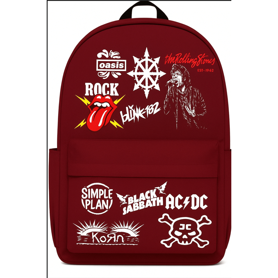 Rock Band Punk Metal Custom Sticker Backpack - กระเป๋าเป้สะพายหลังอินเทรนด์สําหรับวัยรุ่นชายและหญิง
