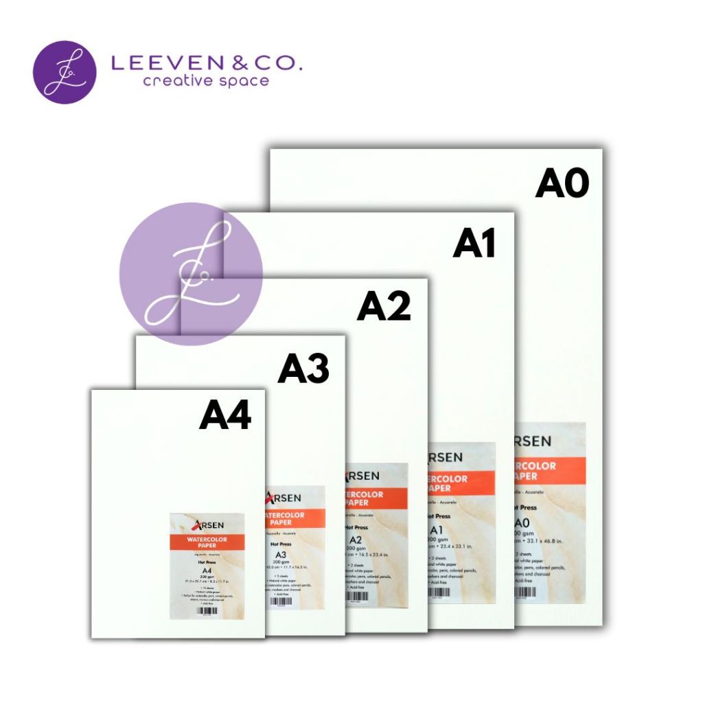 ARSEN WATERCOLOR PAPER A0 / A1 / A2 / A3 / A4 300GSM HOT PRESS / ROUGH TEXTURE