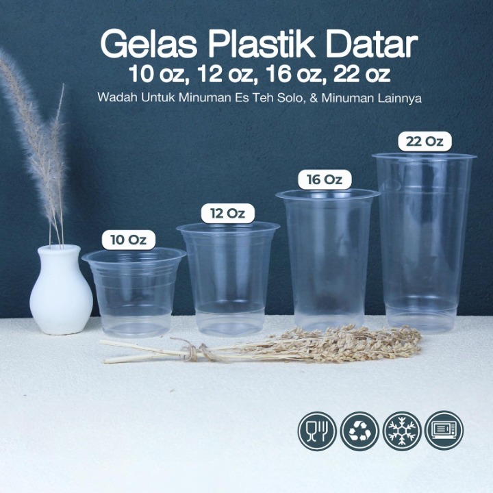 MINIMAL Clear Flat Plastic Cup [สั่งขั้นต่ํา 50 ชิ้น] / 12oz/14oz/16oz/18oz/22oz / Flat CUPP / ถ้วยพ