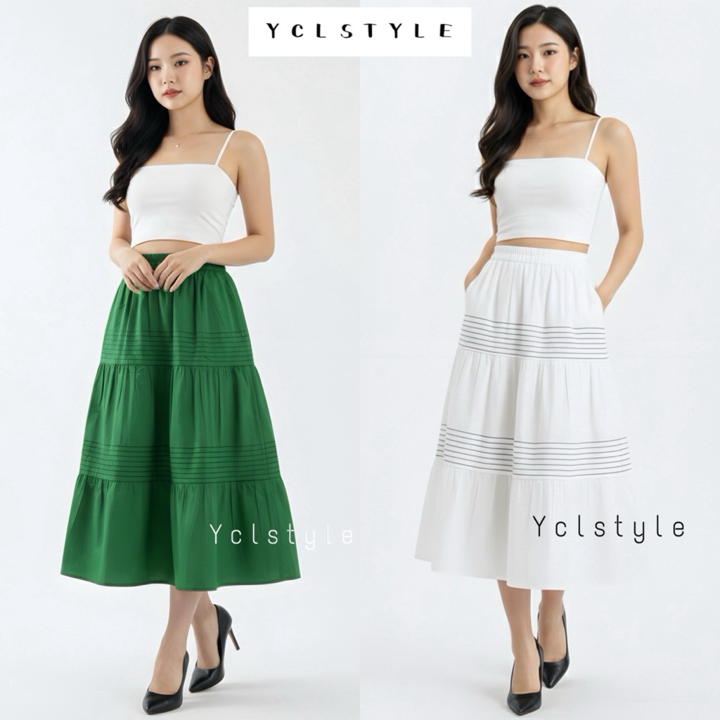 KATUN [ycl] Enchanted Midi Flare Skirt - กระโปรงชั้นผ้าฝ้าย Poplin สําหรับผู้หญิงสไตล์เกาหลี