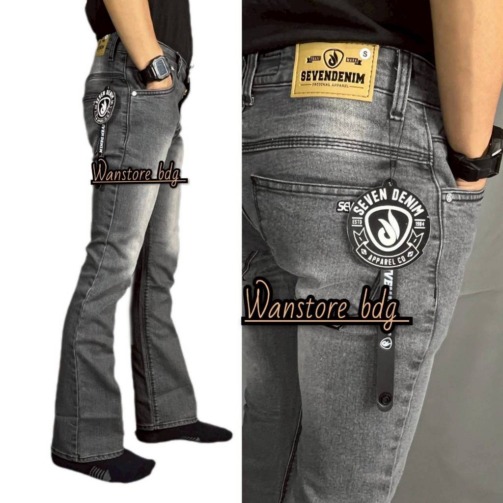 Wanstore bdg Mens Cutbray Seven Denim Jeans - สครับสีเทา