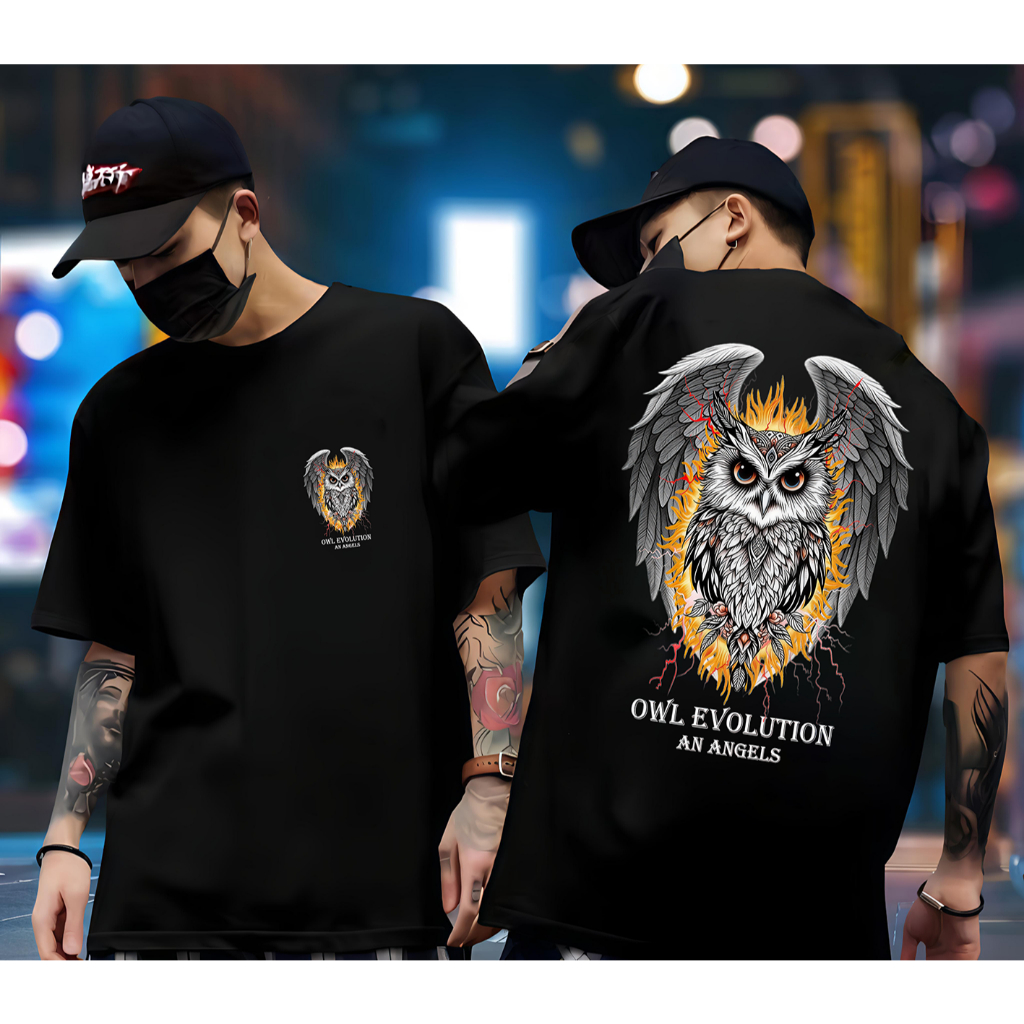 เสื้อยืด SJ_FASHION91 OWL FIRE DISTRO เสื้อยืด/ผู้ชายและผู้หญิง/เสื้อยืดพรีเมี่ยม/SINGLE เสื้อยืด/UN