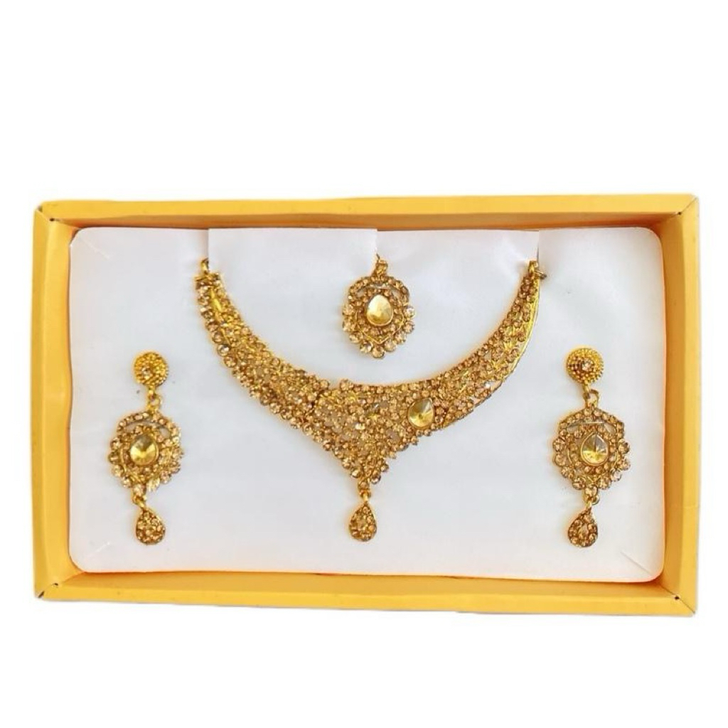 1612 LCD - ชุดสร้อยคอและต่างหู Tikka สีทอง - สร้อยคอสีแดง - สร้อยคอปาร์ตี้สีทอง - ชุดสร้อยคออินเดีย