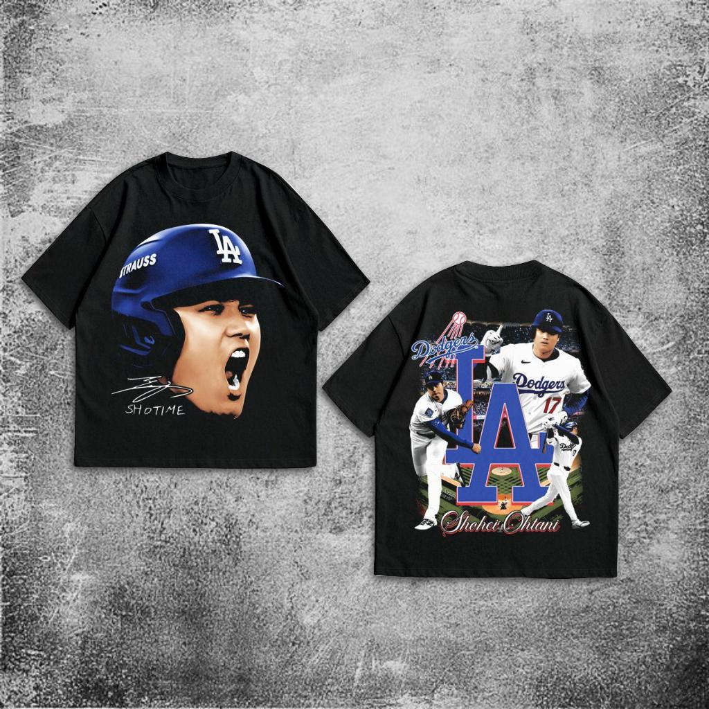 P&B เสื้อยืด MLB Shohei Ohtani - เสื้อยืด MLB Shohei Ohtani ขนาดใหญ่สีดํา 20s วินเทจ